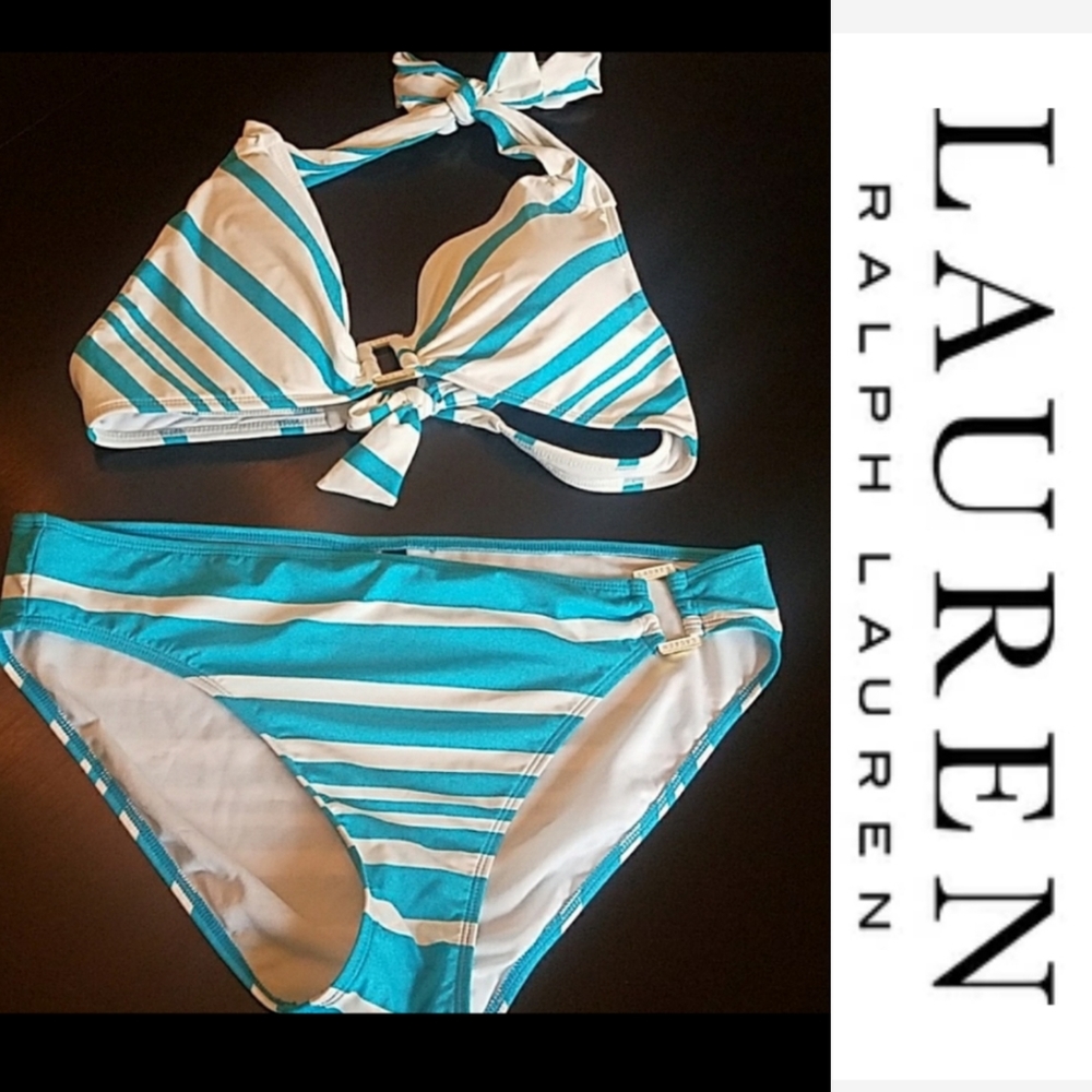 Ralph Lauren Stripped Bikini NEW sz 12/14